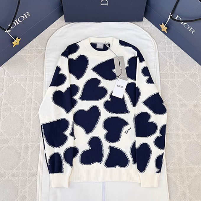 dior heart jacquard crew neck sweater